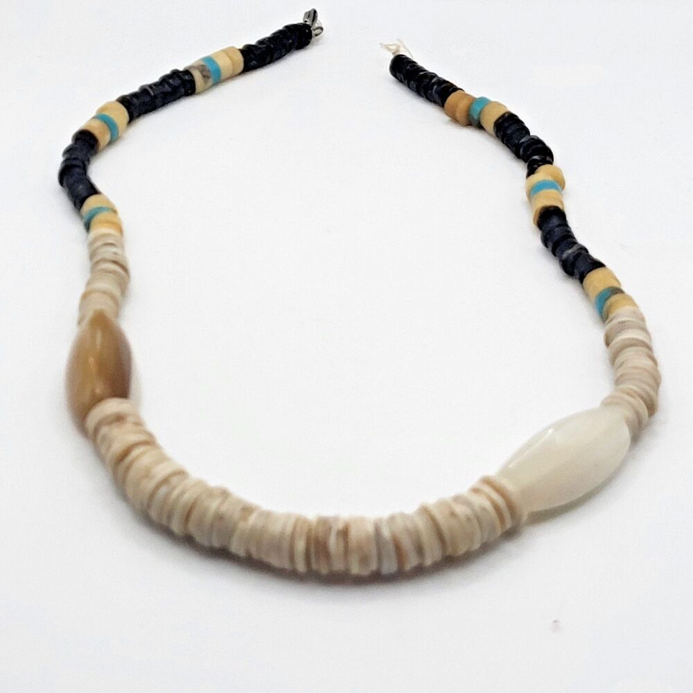 Antique Native American Rolled Shell Heishi Bead Necklace 17in See desc